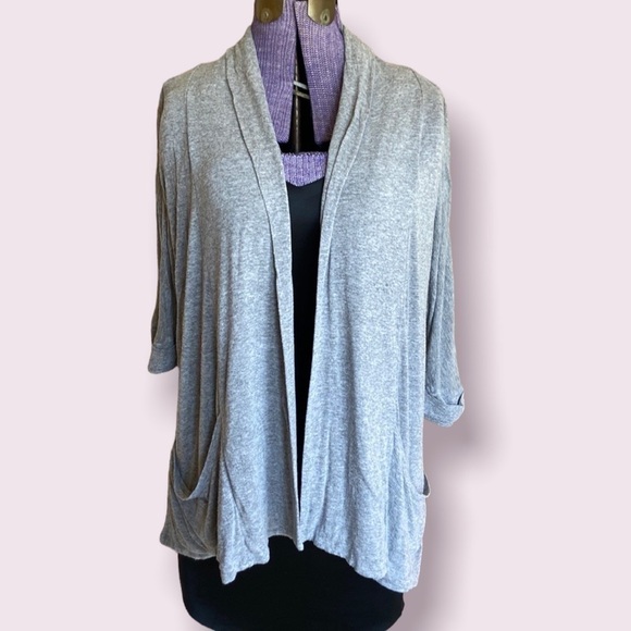 🦄 𝅺Tea n Rose Thin Gray Draped Cardigan with Pockets Medium - Picture 1 of 10